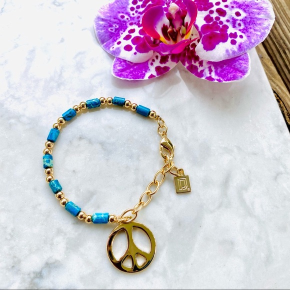 DANNIJO Augustine 10k Goldplated & Turquoise Peace Beaded Bracelet NWT - Picture 14 of 16